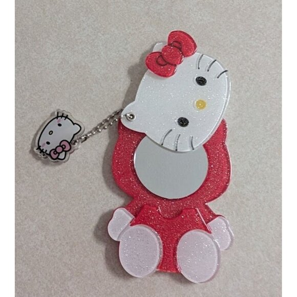 Hello Kitty Red Glitter Compact Makeup Mirror with Keychain - Picture 3 of 5
